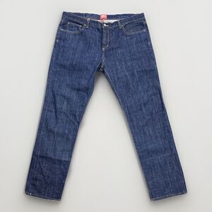 BIN2 OBEY Propaganda Mens Jeans 38x31 Slim Straight Dark Wash Cotton Button Fly